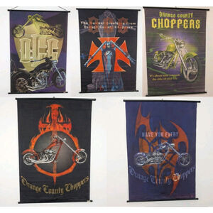 5 Vintage 2003 Orange County Choppers Wall Scroll Banners 30x42" Motorcycle Shop